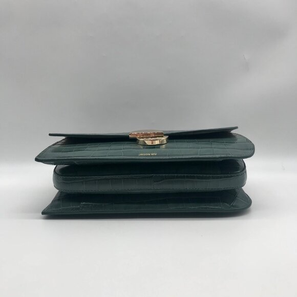 Jason Wu Sage Leaf Croc Embossed Orbit Leather Clutch - Picture 5 of 11